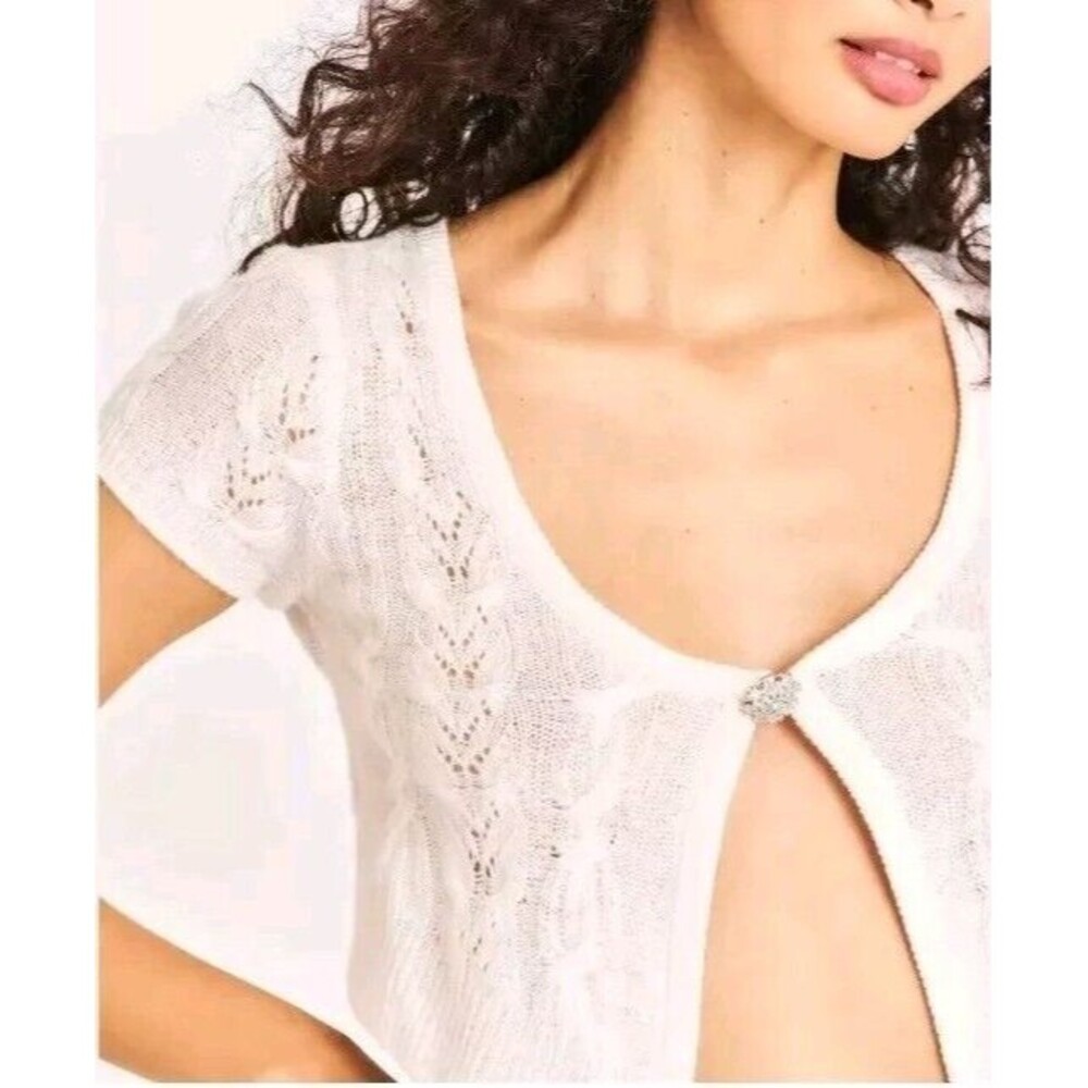 NWT LoveshackFancy Elba Crop Lightweight Cashmere Cardigan Shrug Ivory Sz Large